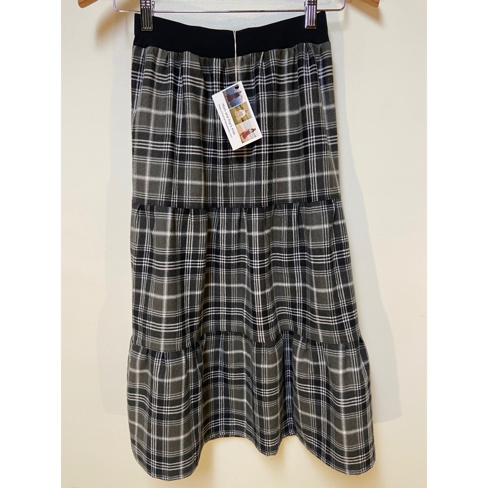 Girls Flannel Mom and Pop's Kids Maxi Skirt 10/12 Gray Plaid Upcycled Cotton